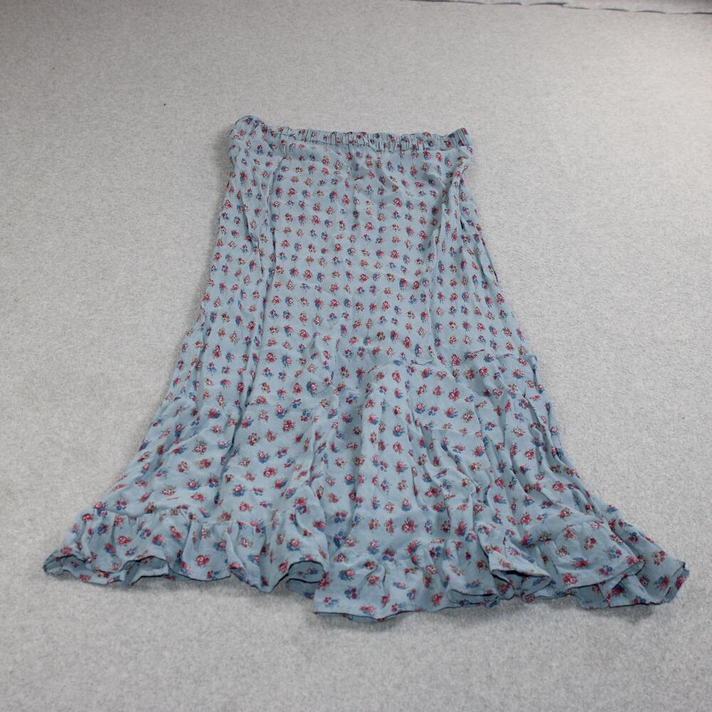 Vintage Marrika Nakk Skirt Women Medium Blue Floral Peasant Maxi Ruffle Boho USA